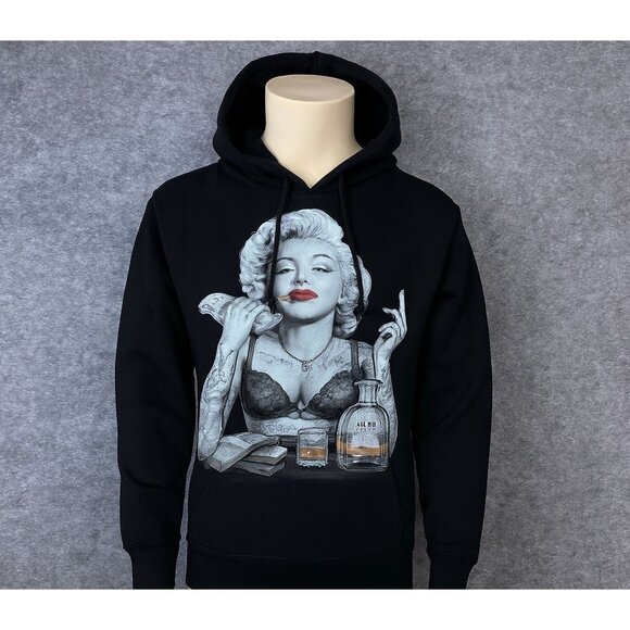 Marilyn Monroe All Hustle Hoodie Mens Small Graphic Pullover Black Tequila - Picture 2 of 8